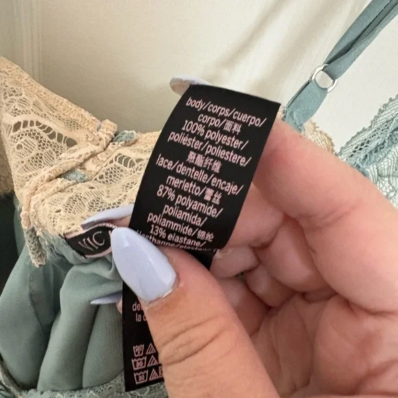 Victoria's Secret Sage Green Satin & Cream Lace Trim Cami Top - Picture 4 of 5